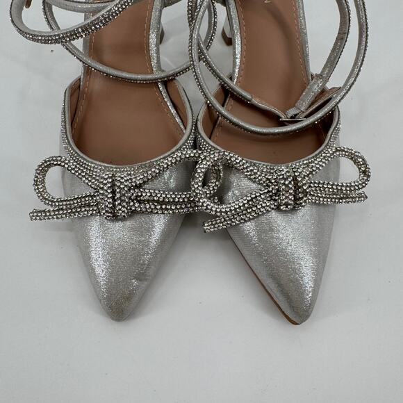 BCBGeneration Silver Rhinestone Metallic IIdy Pump Pointed Toe Heels Size 7.5 - Picture 6 of 11